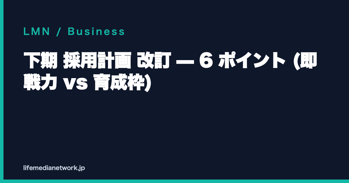 下期 採用計画 改訂 — 6 ポイント (即戦力 vs 育成枠)