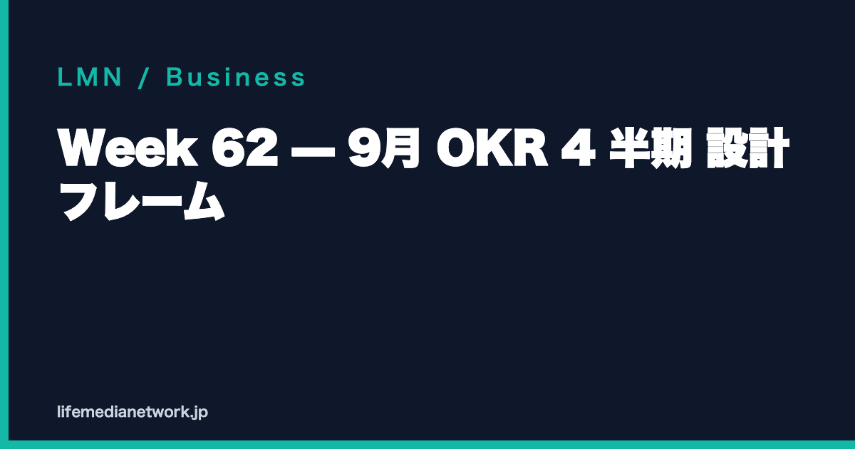 Week 62 — 9月 OKR 4 半期 設計フレーム