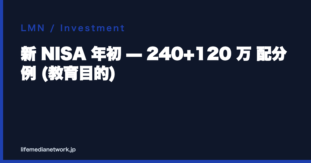 新 NISA 年初 — 240+120 万 配分例 (教育目的)