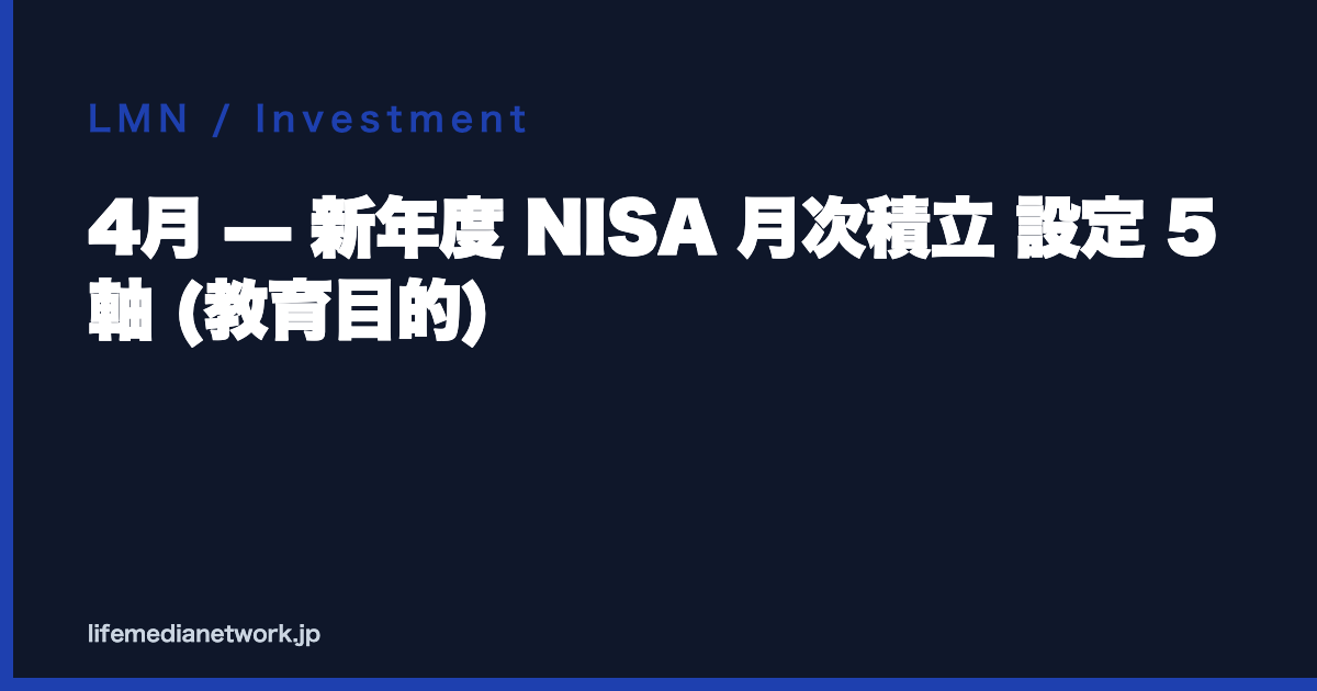 4月 — 新年度 NISA 月次積立 設定 5 軸 (教育目的)