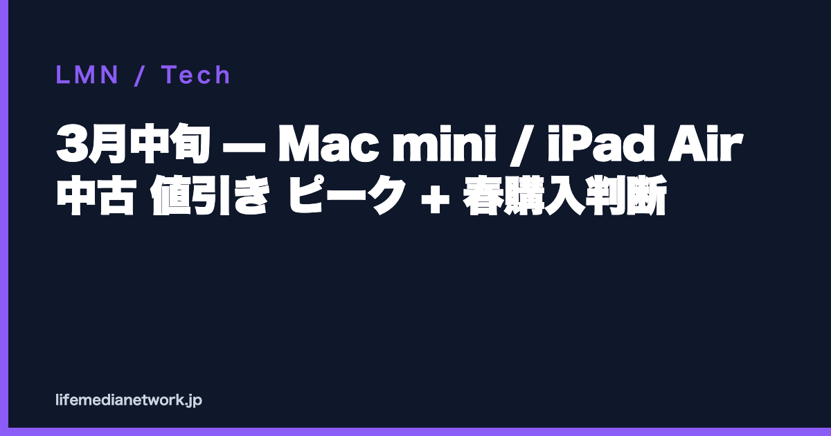 3月中旬 — Mac mini / iPad Air 中古 値引き ピーク + 春購入判断