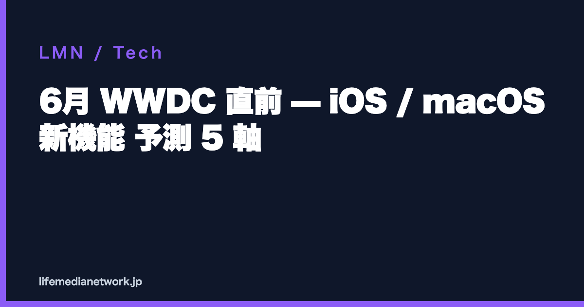 6月 WWDC 直前 — iOS / macOS 新機能 予測 5 軸