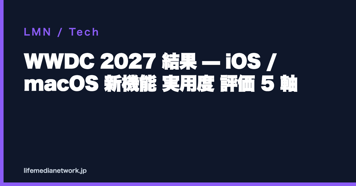 WWDC 2027 結果 — iOS / macOS 新機能 実用度 評価 5 軸