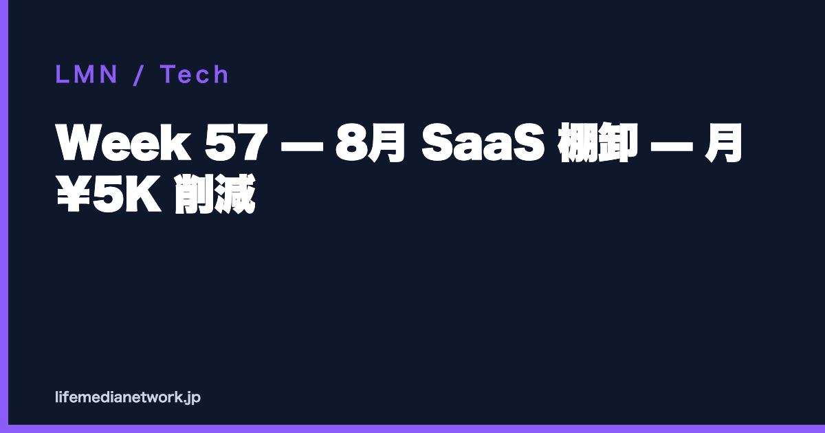 Week 57 — 8月 SaaS 棚卸 — 月 ¥5K 削減